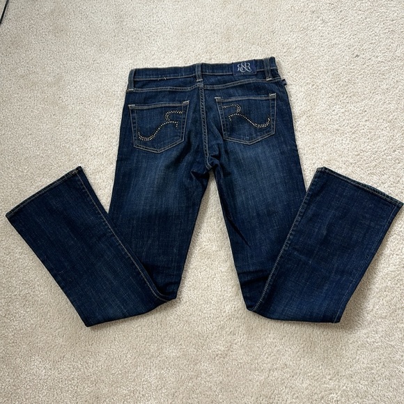 Dark Denim Rock & Republic Low Rise Bootcut Jeans With Crystal Pockets Sz 10 - Picture 2 of 15